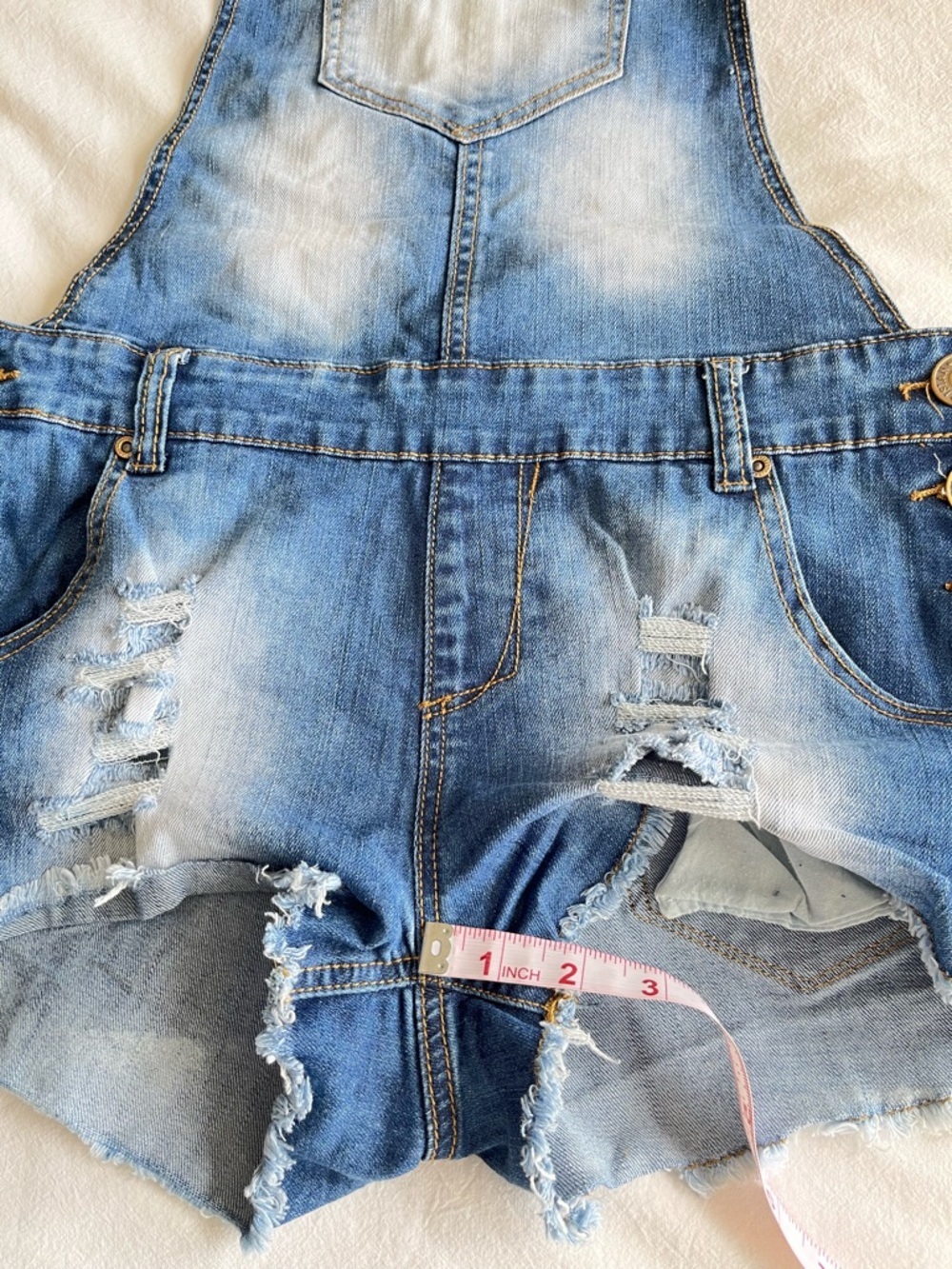 Parisian Collection Luxury Line Distressed Denim Dungaree Overalls Size 9 Y2K - Picture 7 of 14